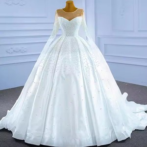 Precio de fábrica de lujo Vintage encaje satén con perla completa vestido de novia tul esponjoso mujeres embarazadas 0ff hombro tren - Product Image 1