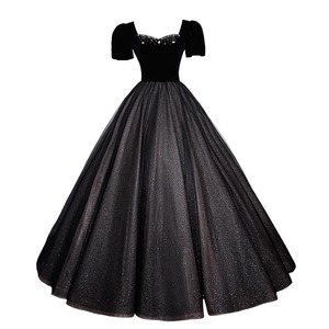 Black Ball Gown Evening Dress Sweetheart Neckline Empire Waist Full Skirt Formal Wear Wedding Party Dress - Product Image 5