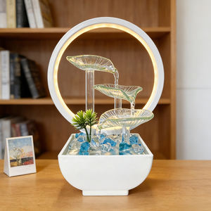 Fontaine d'eau de table moderne avec galets de cristal, design feuille <span class=keywords><strong>en</strong></span> <span class=keywords><strong>verre</strong></span> transparent, anneau lumineux LED, alimentation USB, décoration intérieure - Product Image 3