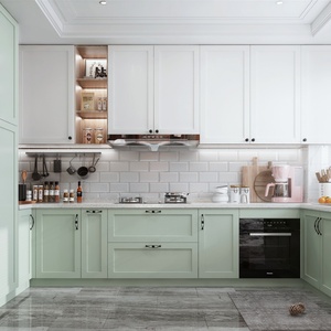 Armoires de cuisine sur mesure de style américain, cuisine à concept ouvert, comptoirs en quartz et étagères ouvertes multifonctionnelles - Product Image 5