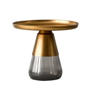 Скандинавский золотой и зеркальный центральный столик, марокканский традиционный Маленький коричневый латунный стальной круглый стеклянный журнальный столик