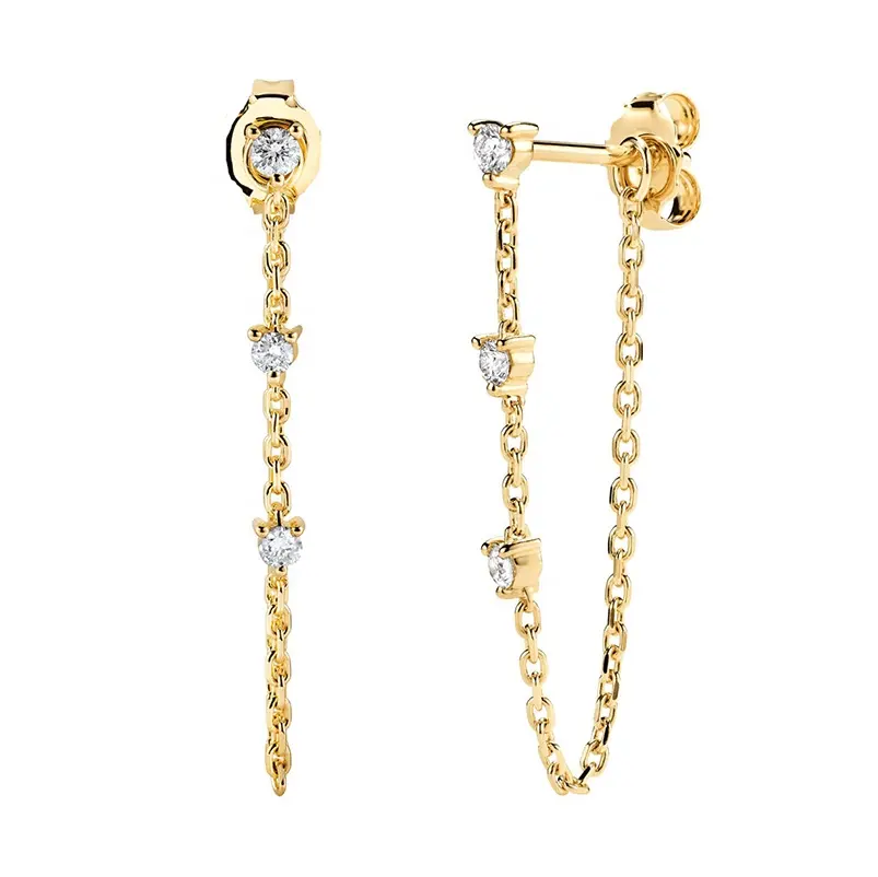 Gemnel China proveedor moda chapado en oro minimalista diamante perno enlace cadena circón pendiente
