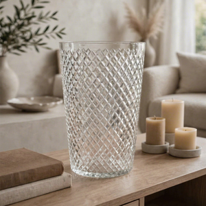 Jarrón de Vidrio Transparente con Diseño de Diamantes Texturizados, Centro de Mesa para Decoración de Sala de Estar - Product Image 1