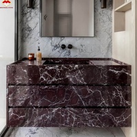 Grande dalle de marbre rouge Rosso Levanto de luxe pour îlot de cuisine, comptoir, meuble-lavabo de salle de bain, table à manger, salon, escalier, villa
