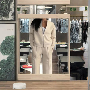 <b>Women's</b> New Fashion European American Style Zipper Cardigan Straight <b>Pants</b> <b>Suit</b> Sets <b>for</b> Autumn Solid 2-in-1 Design - Product Image 3