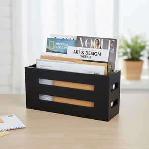Black Rectangle <b>File</b> <b>Storage</b> <b>Box</b> For Office Desktop Letter And Bill Organizer No Lid Standing Type Solid Color - Product Image 3