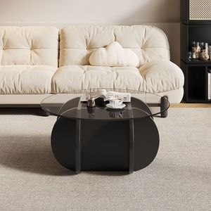 Tavolino da Caffè Rotondo in <span class=keywords><strong>Vetro</strong></span> di Alta Qualità con Struttura in Legno per Soggiorno - Product Image 3