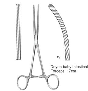 Instruments chirurgicaux manuels, forceps intestinaux pour bébé Doyen, 17 cm, droit, incurvé, acier inoxydable allemand, qualité A+, général - Product Image 1