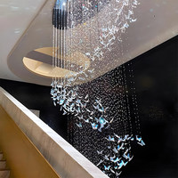 Lustre Papillon Moderne Simple en Acier Creux avec Longues Cristales K9 pour Villa, Hall d'Hôtel et Escalier Rotatif Duplex