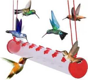 Bird Feeder with Bright Red Transparent Poly Carbonate Tube Spring Summer Decor, Hummingbird Feeders for Outdoors Garden