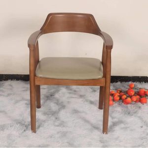 Silla de Comedor de Madera Maciza de Nogal Negro, Respaldo Alto, Reposabrazos de <span class=keywords><strong>Cuero</strong></span>, Diseño Minimalista para Uso en Hoteles, Conferencias y Estudios - Product Image 3