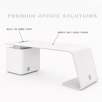 Bureau d'ordinateur moderne multi-niveaux en placage de bois, grand bureau d'étude avec armoire latérale pour espace de travail professionnel à domicile