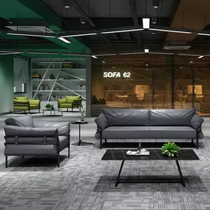 Conjunto de sofás de diseño moderno, muebles de oficina con marco de Metal, de cuero, 1, 2 y 3 plazas
