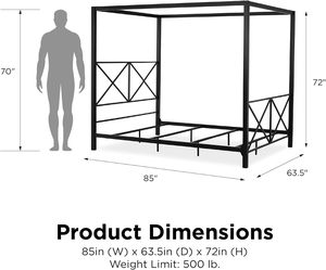 Металлический каркас кровати с балдахином, дизайн с четырьмя морскими метками, изголовье и подножка, с геометрическим рисунком, подчеркивает большое пространство для хранения - Product Image 5