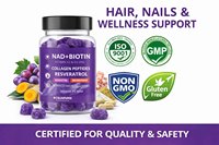 Gummies Antioxydantes de Qualité Alimentaire en Gros à Marque Blanche NAD+ Resvératrol Biotine Collagène – Complément Anti-Âge OEM ODM Personnalisé