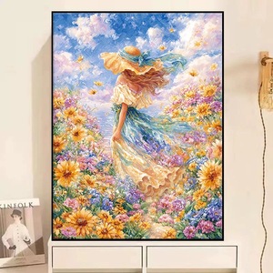 Kit de <span class=keywords><strong>Peinture</strong></span> Numérique DIY <span class=keywords><strong>Paysage</strong></span> Printanier <span class=keywords><strong>Romantique</strong></span> Songwoo - Fille en Robe Jaune, Champ de Fleurs Sauvages et Montagne - <span class=keywords><strong>Peinture</strong></span> par Numéros - Product Image 4