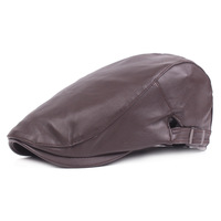Nouveau Hommes Béret Faux Cuir Plat Lvy Cap Gavroche Français Conduite Chapeaux D'hiver Réglable Cabbie Cap