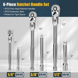 Bộ 6-Mảnh Flex Đầu Carbon Thép Chrome Hoàn Thành Ổ Cắm Ratchet Cờ Lê <span class=keywords><strong>1</strong></span>/4 "3/8" Metric Hệ Thống Đo lường OEM Tùy Chỉnh - Product Image 3