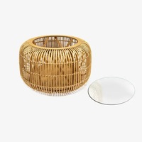 Table basse moderne ART NEST Farmhouse, faite à la main, durable, avec plateau en verre, en bambou et rotin, en bois, facile à assembler, meubles de salon