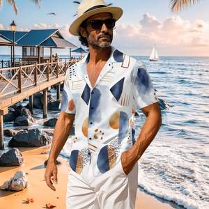 Image personnalisée Chemise chic décontractée à manches courtes avec col mandarin motif floral pour hommes 100% coton pour la saison printemps-été - Product Image 6