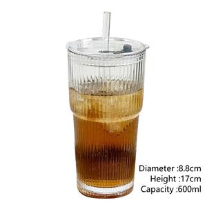 แก้วน้ำขนาดใหญ่ 600 มล. พร้อมหลอดดูด แก้วใสสำหรับฤดูร้อน ใส่น้ำแข็ง ใส่กาแฟ พร้อมฝาปิด แก้วกาแฟสำหรับสำนักงาน - Product Image 6