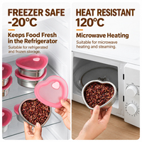 Boîte de conservation alimentaire en acier inoxydable 304 en forme de cœur de 350 ml avec couvercle rose, réutilisable, pour fruits, préparation de repas, école, bureau