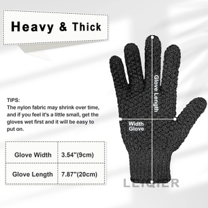 Guantes Exfoliantes de Nylon Negros de Cinco Dedos con Logotipo Personalizado, Exfoliante Corporal para Baño y Ducha, Eliminación de Piel Muerta - Product Image 2