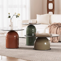 Ensemble de tables basses minimalistes en forme de cloche à plusieurs niveaux, écologiques, avec base en verre pour le mobilier de salon