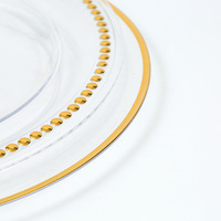 Assiette de présentation ronde en acrylique transparent avec bord doré, 13 pouces, pour mariage, sous-assiette, décoration de table, vente en gros