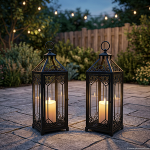 Faroles Cuadrados de Hierro Negro, Decoración Interior Ecológica con Luz de Vela para Ramadán - Product Image 1
