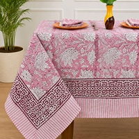 Nappe de table en coton à imprimé floral vintage rose, nappe décorative pour la cuisine, décoration de ferme