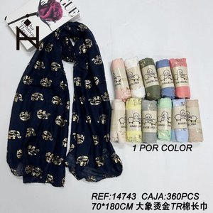 Sciarpa Lunga in Cotone TR con Stampa Elefante in Lamina d'Oro 70x180cm FULARES - Product Image 3