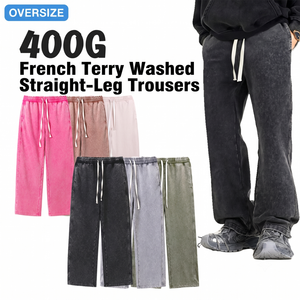 Pantalon de survêtement unisexe en molleton épais 400G, coupe droite oversize, style Y2K délavé à l'acide, streetwear pour homme 7734 - Product Image 1