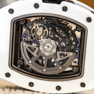 Montre mécanique de luxe avec cadran blanc, bracelet en caoutchouc, mouvement à remontage automatique, fond squelette transparent - Product Image 5