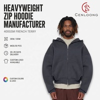 Cenloong Vente en gros Vêtements pour hommes Veste à capuche zippée en molleton bouclette coupe ample et carrée à épaules tombantes