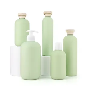 Ensemble de bouteilles en plastique recyclable écologique, 200, 260, 300, 400, 500 ml, gel douche vert mat, emballage cosmétique