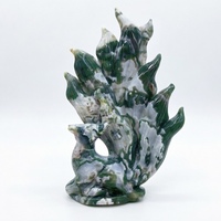 Statue sculptée à la main en agate mousse, motif renard à neuf queues en cristal naturel, pour la décoration intérieure et l'artisanat de guérison, vente en gros
