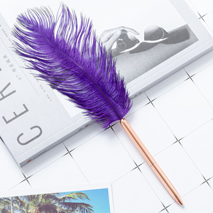 Golden Feather <b>Ballpoint</b> <b>Pen</b> White Ostrich Quill Stainless Steel Body Novelty Writing Instrument Black Ink Laser Engraving <b>Pen</b> - Product Image 4