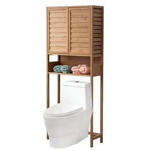 Modern Home Furniture Bamboo Washroom Tall Standing Bathroom Over The Toilet Storage Cabinet