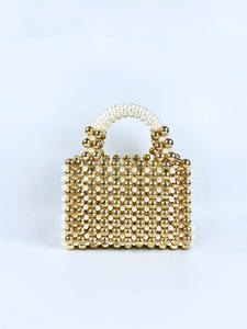 골드 라운드 비즈가 달린 고급 휴대폰 가방, 아크릴 핸드 헬드 비즈 수제 여성 가방, 세련된 캐주얼 디너 백 - Product Image 3