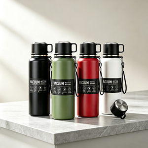Bouteille d'eau isotherme en acier inoxydable, grande capacité, avec sangle de transport, couvercle portable, pour camping et randonnée en plein air - Product Image 1