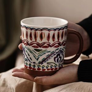 Tasse à thé de grande capacité avec poignée, style bohémien, pour boisson, en céramique, pour la maison et les hôtels, matériel coloré, 1 pièce - Product Image 3
