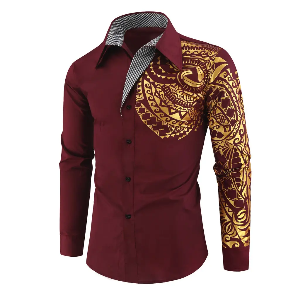 Hot selling fashion men's shirt creative gilding national style dragon pattern gilding lapel shirt men's loose top