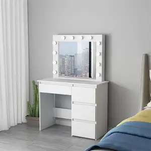 White Dressing Table Set Bedroom Makeup Desk with 4 Drawers,Lighted Mirror and Stool