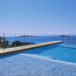 Barrières <span class=keywords><strong>en</strong></span> <span class=keywords><strong>verre</strong></span> de cadre <span class=keywords><strong>en</strong></span> métal enduit de poudre noire pour la protection de <span class=keywords><strong>terrasse</strong></span> de toit - Product Image 2