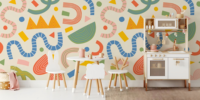 Papier peint moderne Happy Kids Shapes, motifs géométriques colorés, autocollant mural pour la décoration de la chambre et de la salle de jeux des enfants