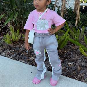 Custom Kids Gril Clothing Streetwear Street 100% Camiseta y pantalones <span class=keywords><strong>de</strong></span> algodón para niña Conjunto <span class=keywords><strong>de</strong></span> ropa <span class=keywords><strong>de</strong></span> dos piezas para niños Conjuntos <span class=keywords><strong>de</strong></span> pantalones <span class=keywords><strong>de</strong></span> chándal acampanados - Product Image 4