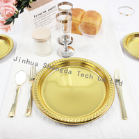 Assiettes en plastique rondes dorées métalliques pour traiteur, mariages, fêtes, banquets, plats d'apéritif