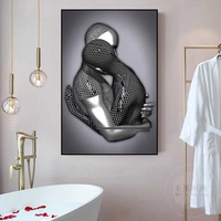 Abstrait Couple Sculpture Toile Peinture Rouge Coeur Métal Statue Affiches Amoureux Mur Art Photo pour Salon Décoration de La Maison