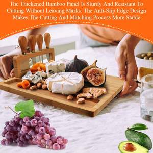 Bandeja de Bambú para Queso, con 4 Cuchillos para Queso, Bandeja de Madera para Servir, para Navidad, Bodas, Cumpleaños y Aniversarios - Product Image 5